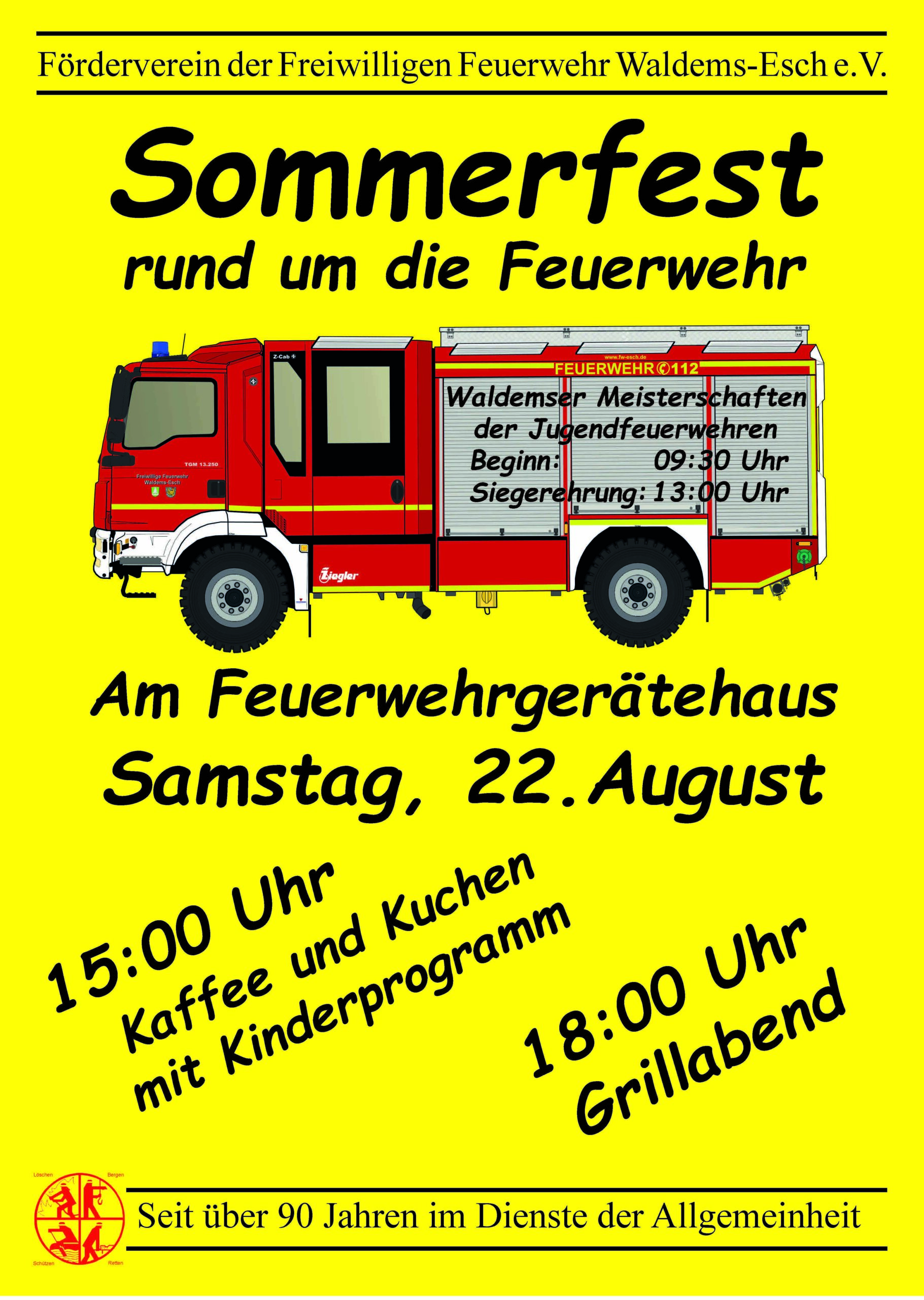 Sommerfest der Freiwilligen Feuerwehr Esch am 22.08.2026