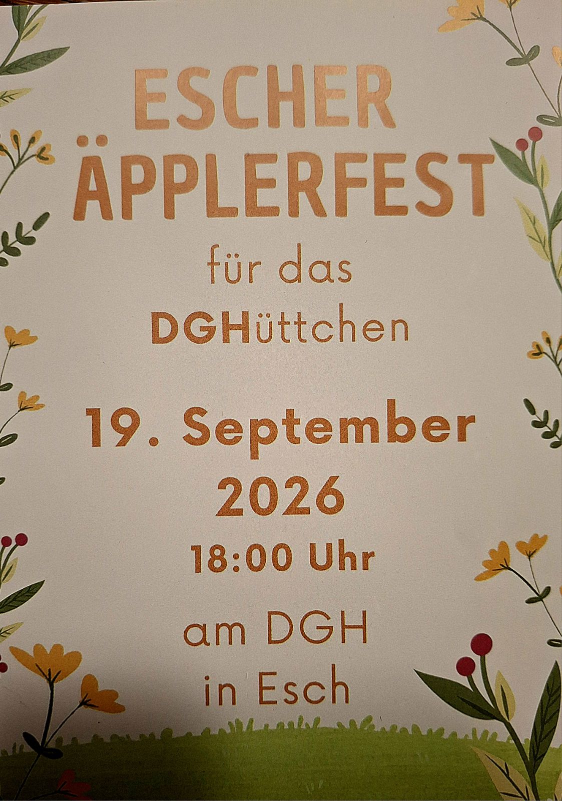 Escher Äpplerfest am 19. September 2026 um 18:00 Uhr am Dorfgemeinschaftshaus