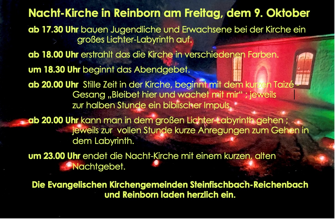 Nacht-Kirche in Reinborn am Freitag, den 9. Oktober 2026